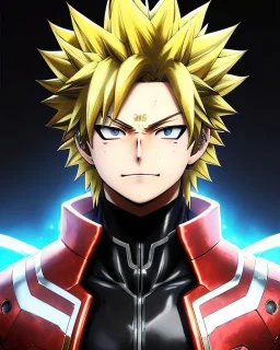 Detailed anime portrait of bakugo from my hero academia, gold hair and golden eyes, black suit, intricate details, full body portrait, keep head in frame, slight smile, black Japanese motif, concept art, highly detailed, digital painting, concept art, sharp focus, illustration, art by Yoji Shinkawa, WLOP and greg rutkowski and alphonse mucha and artgerm and yanjun Chen and Junji ito and Makoto Shinkai, HDR, octane render