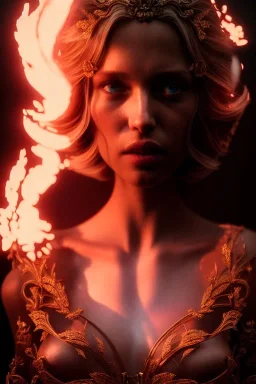 portrait of samantha prince set in fire, cinematic lighting, photorealistic, ornate, intricate, realistic, detailed, volumetric light and shadow, hyper HD, octane render, unreal engine insanely detailed and intricate, hypermaximalist, elegant, ornate, hyper-realistic, super detailed --v 4