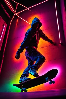 a neon photograph of a man on a skateboard, neon art, neon art style, neon digital art, colorful neon lighting, neon glow concept art, blacklight poster, fashion neon light, neon background lighting, neon electronic signs, neon graffiti, background with neon lighting, made of neon light, cyber neon lighting, neon dark lighting, neon lighting, splashes of neon