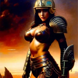 portrait ' Sexy busty Power Girl naked ',ancient metal armor and Helmet ,painting by gaston bussiere, greg rutkowski, yoji shinkawa, yoshitaka amano, tsutomu nihei, donato giancola, tim hildebrandt, oil on canvas, cinematic composition, extreme detail,fit full head inside picture,16k