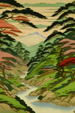 A beautiful Japanese landcape and Fudziama.
