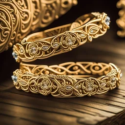 Elegant and intricate gold wedding bands with diamond accents