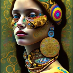 retrato de mujer tribal con tatuajes con estilo de Gustav Klimt