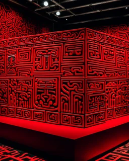 A dark red Chinese volcanic palace painted by Keith Haring