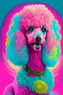 pink poodle in percy jackson style , fun colorfull, psychedelic
