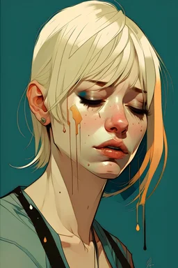 Highly detailed full face portrait of stunningly beautiful woman crying, blonde hair, Atey Ghailan, by Loish, by Bryan Lee O'Malley, by Cliff Chiang