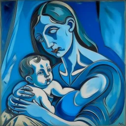 picasso moeder met kind blauw realistisch geschilderd