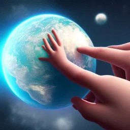 a Childs hand, holding the world, 8k, photorealistic