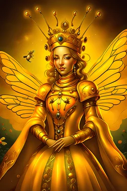 A queen bee wearing regal attire, fantasy, digital art