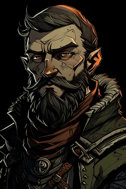 darkest dungeon style character art: half elf male with beard portrait