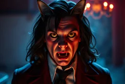 vampire teacher with cat eyes steven king lynch film from the 70s in the style of fallout 4