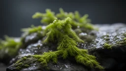 Mistletoes,on a wet rock,moss,dark background,dramatic scene,