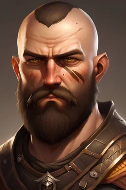 Fantasy theme, tough mean man with brown buzz-cut and a short beard