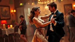 Man and woman in their thirties dancing swing, Art
