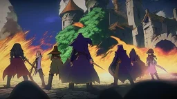 Adventurer party standing before a castle