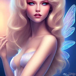 magnifique belle sexy fairy souriante avec de magnifiques ailes et des cheveux longs blonds,yeux bleus