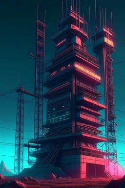 cyberpunk retro futuristic radio communication tower