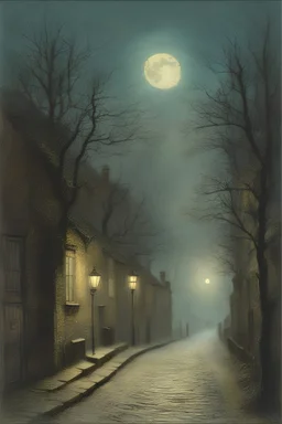 a moonlit lane, style John Atkinson Grimshaw