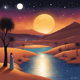 [colour illustration by Yazan Halwani] In the heart of the night, a melody flows, Maryam sings softly, where the river glows. Ali's ballads rise like the sun's golden hue, Romance in his words, timeless and true. Omer's rhythms dance through the warm desert breeze, Stories of culture, carried with ease. Together they weave a rich, vibrant song, In the language of souls where we all belong.