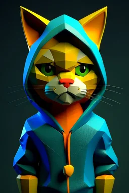 low poly playstation 1 chracter of a happy cat in a hoodie witha retro gam on the hoodie