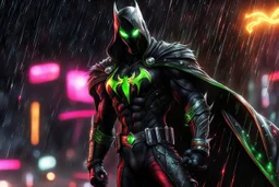 Spawn in 8k anime realistic drawing style, close picture, rain, neon lights, intricate details, highly detailed, high details, detailed portrait, masterpiece,ultra detailed, ultra quality