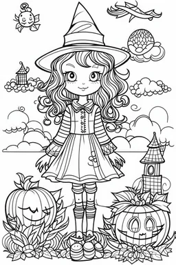 outline art for cute Farm life coloring pages with witch, white background, Sketch style, full body, only use outline, Mandala style, clean line art, white background, no shadows and clear and well outlined