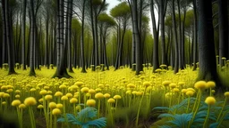 alien woodland trees looking like multi stemmed dandelions