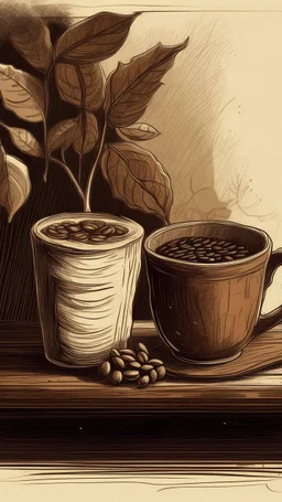 rustic organic coffee, digital painting, line art