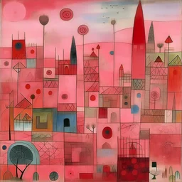 A pink magical realm painted by Paul Klee
