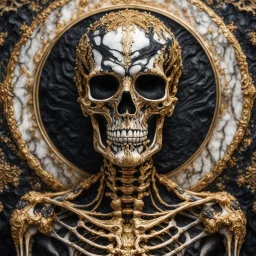 skeleton made of marble and gold, covered in black fluid ink, Portrait Photography, Fantasy Background, Intricate Patterns, Ultra Detailed, Luminous, Radiance, beautiful, Ultra Realism, Complex Details, Intricate Details, 16k, HDR, High Quality, Trending On Artstation, Sharp Focus, Studio Photo, Intricate Details, Highly Detailed