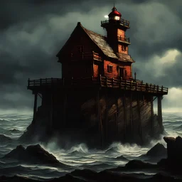 Anvil Lighthouse, sinister, In niji art style, best quality, masterpiece