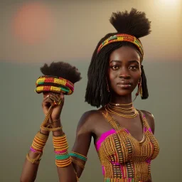 kente african bride model, full body, cinema 4d, octane render, high detail