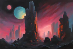 Night, mountains, rocks, sci-fi, rodolphe wytsman impressionism paintings