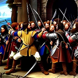 Dibujo al oleo Épico de batalla de el señor de los anillos estilo de Caravaggio