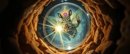 pinhole pic into 4th dimension ,awake within a dream, portrait of ascended chakra tooth fairy blaster, master oil painting by Rembrandt, escape route from our dimensions, hidden even to the zebra worm hole inside crystal ball