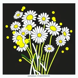 illustration of a bouquet of white daisies, digital illustration, fine lineart, vector art, photoshop, plain yellow background, minimalist art