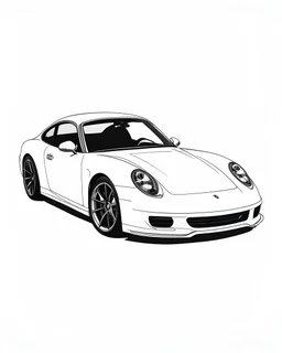 minimalist line art, Porsche 911, against stark white background, thick ink outlines, 3D view, no shading