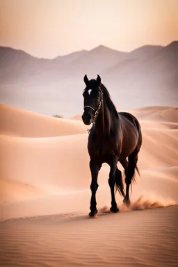 Photography Mistery of Black Ghost Arabian,Walking alonely on desert darkness night background