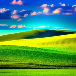 intricate details lush fantasy plains soft rolling hills big blue sky