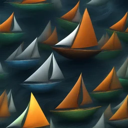 an abstract Sailboats with yellow, blue, and green water, in the style of dark sky-blue and dark bronze, hyperspace noir, tomasz alen kopera, unreal engine 5, dark orange and silver, water drops, spiral group