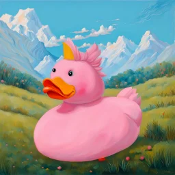 a pink duck doll like a 19th painting