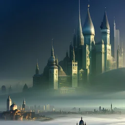 surreal cityscape with buildings and mist Create a magical garden with enchanted glicine, edera, muschio, creatures,fantasy, India, Scozia, Fate, draghi, castle,moss, perle,Venezia, stelle, scintille,pioppini, scoiattoli, lucciole,funghi, 3D, raggi divini,nitidezza, ultra qualiltà, perfezione. foresta