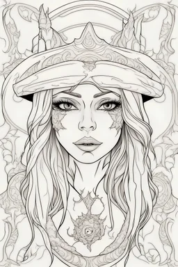 creepy witch, coloring pages, sharp outlines, white background, no shadows, clean line art, mandala style