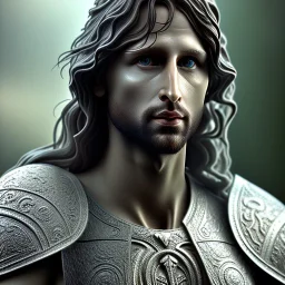 White Sculpture aragorn, full body, greek sculpture style, full body, fresco background, hyper realistic, 8k,