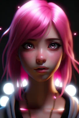 anime girl with pink hair realistic lights
