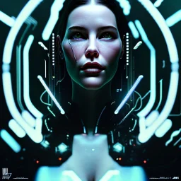 symmetry!! portrait of Liv Tyler, sci-fi, cyberpunk, blade runner, glowing lights, tech, biotech, techwear!! intricate, elegant, highly detailed, digital painting, artstation, concept art, smooth, sharp focus, blur, short focal length, illustration, art by artgerm