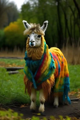 a llama's coat dyed to look like a van gogh painting