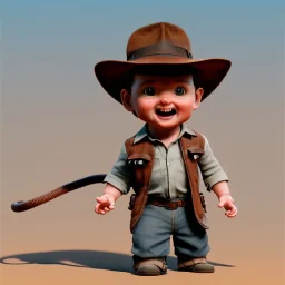 Indiana Jones toddler, full body, whip, dramatic lighting, hyper realistic