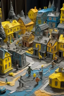 A gray town made out of toys painted by Vincent van Gogh