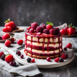 Torta de bagas doces vermelhas com mel